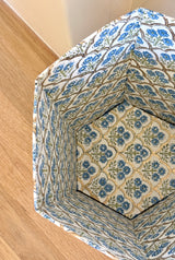 Blue Block Print Wastebasket