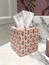 Pink Block Print Tissue Box Cover