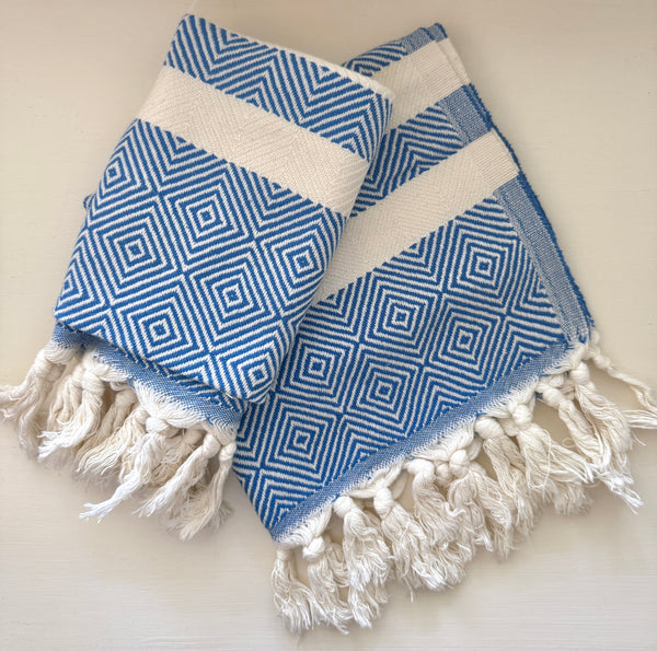 Royal Blue Diamond Turkish Hand Towel