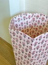 Pink Block Print Wastebasket