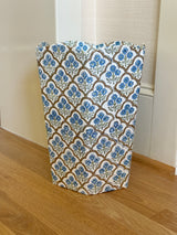 Blue Block Print Wastebasket