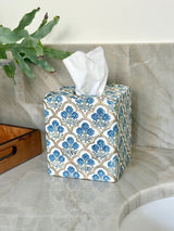 Blue Block Print Tissue Box Cover