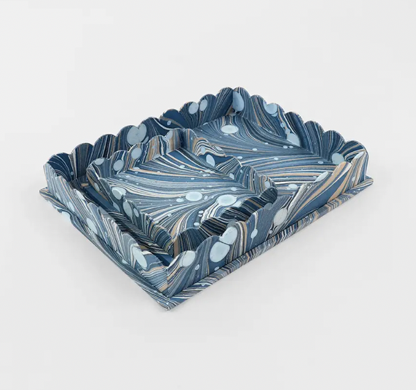 Marbled Scalloped Tray Set