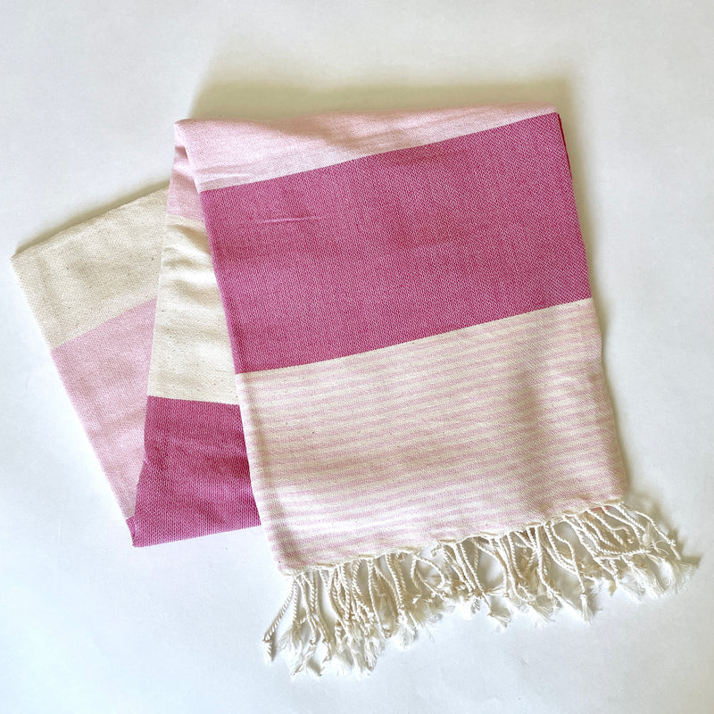 Light Pink + Raspberry Turkish Towel